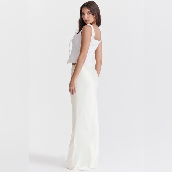 House of CB Sydel White Satin Bias Cut Maxi Skirt, Large - Picture 2 of 7